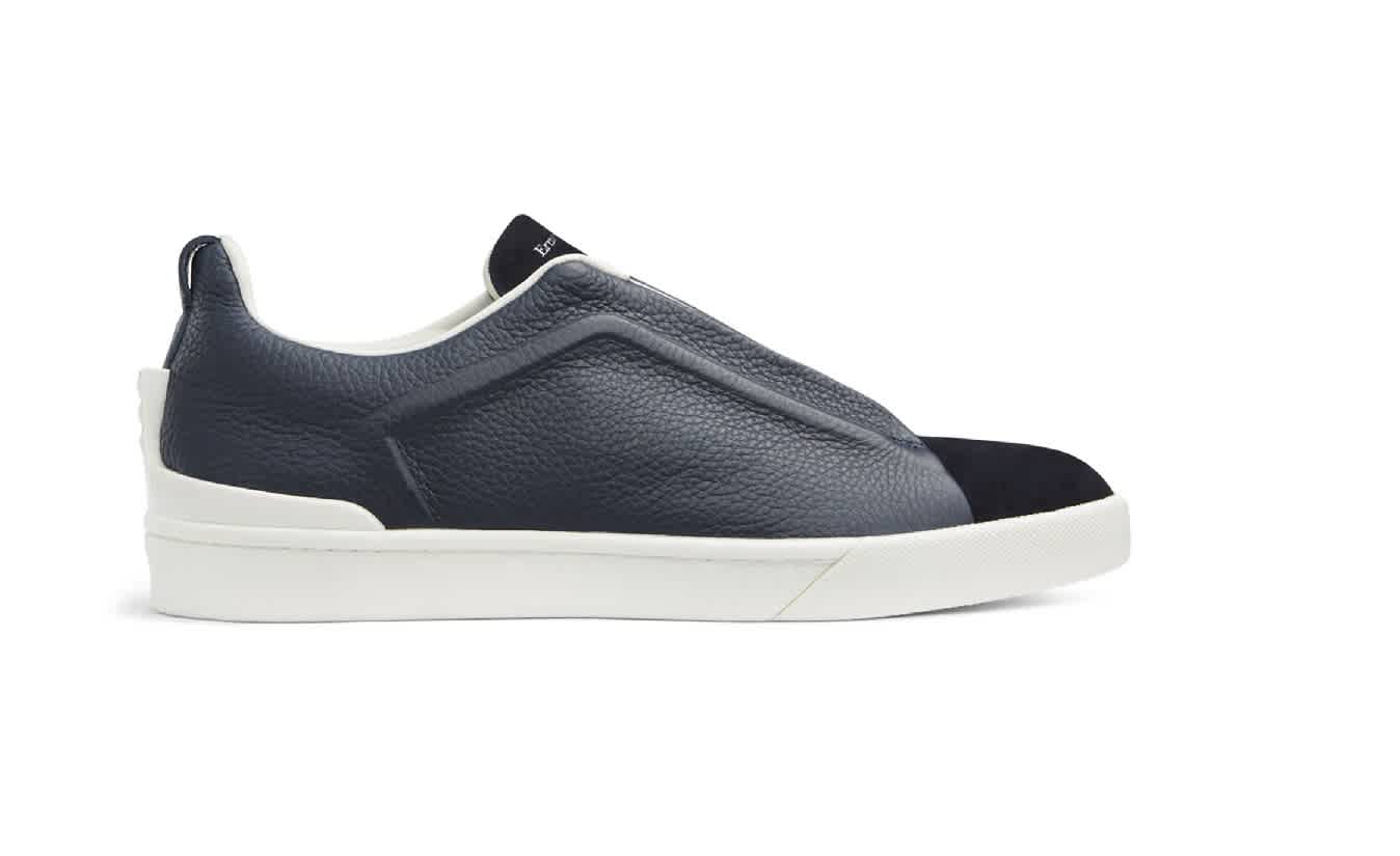 ERMENEGILDO ZEGNA MENS BLUE TRIPLE STITCH SNEAKERS