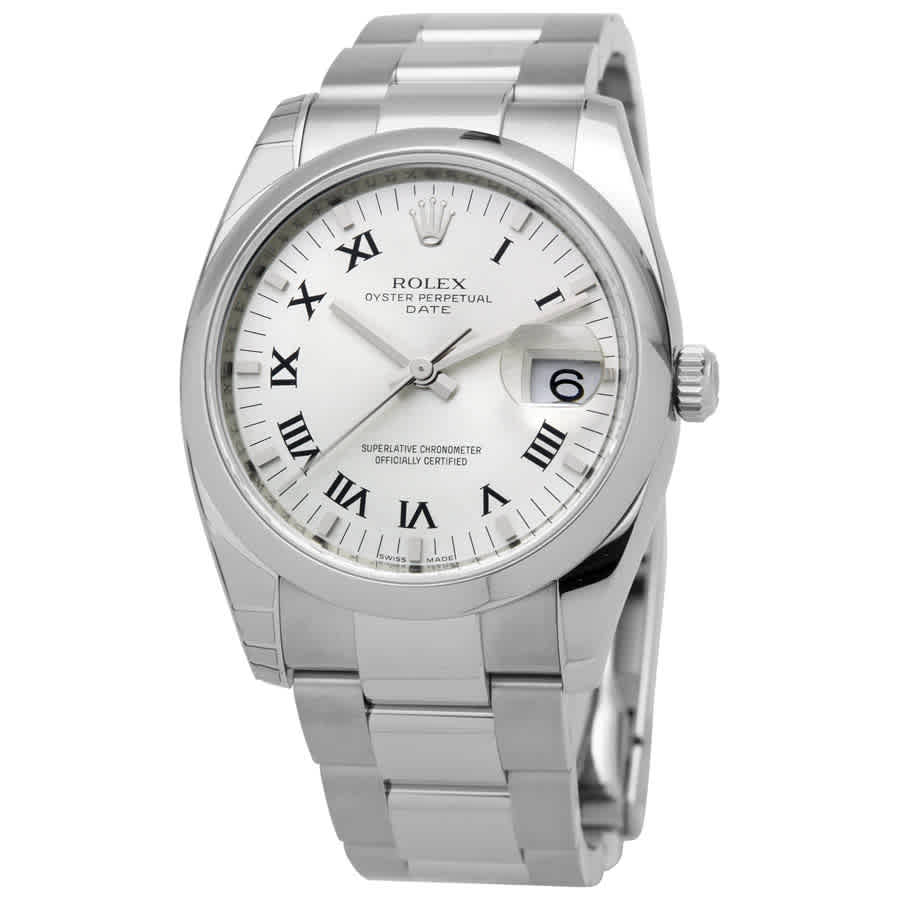 ægtemand Martin Luther King Junior sæt ind Rolex Oyster Perpetual Date 34 Silver Dial Stainless Steel Bracelet  Automatic Mens Watch 115200sro | ModeSens