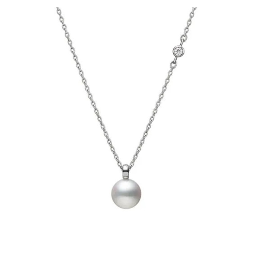 Mikimoto Akoya Cultured Pearl And Diamond Pendant In 18k White Gold - Mpq10159adxw In White
