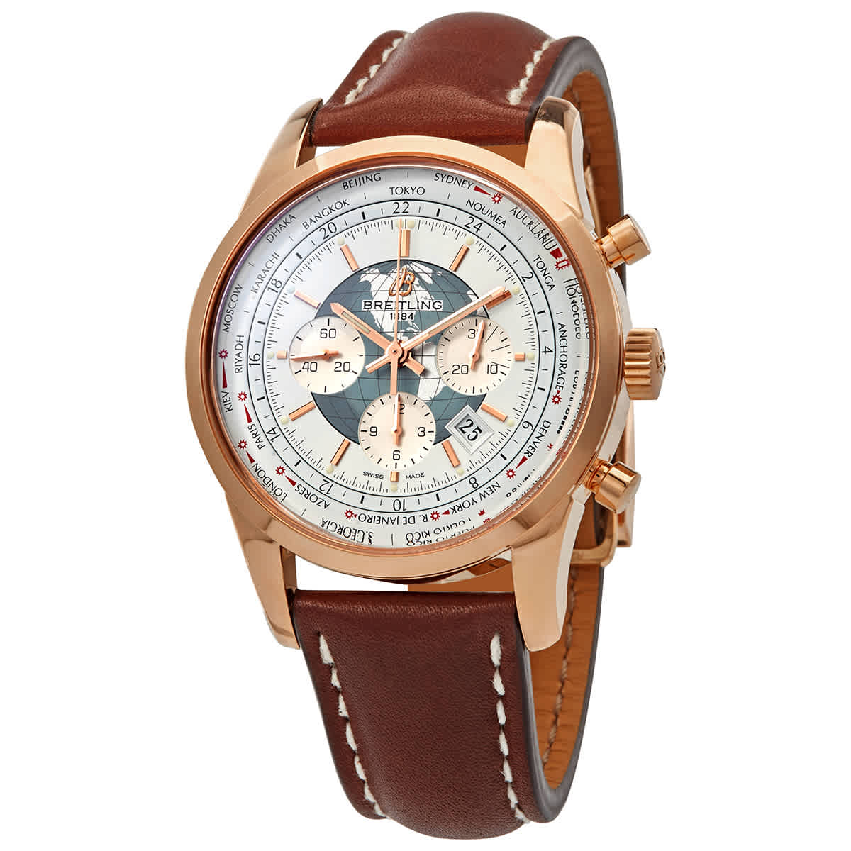 Breitling Transocean Automatic White Dial 18kt Rose Gold Mens Watch Rb0510u0-a733brcd In Brown,gold Tone,pink,rose Gold Tone,white