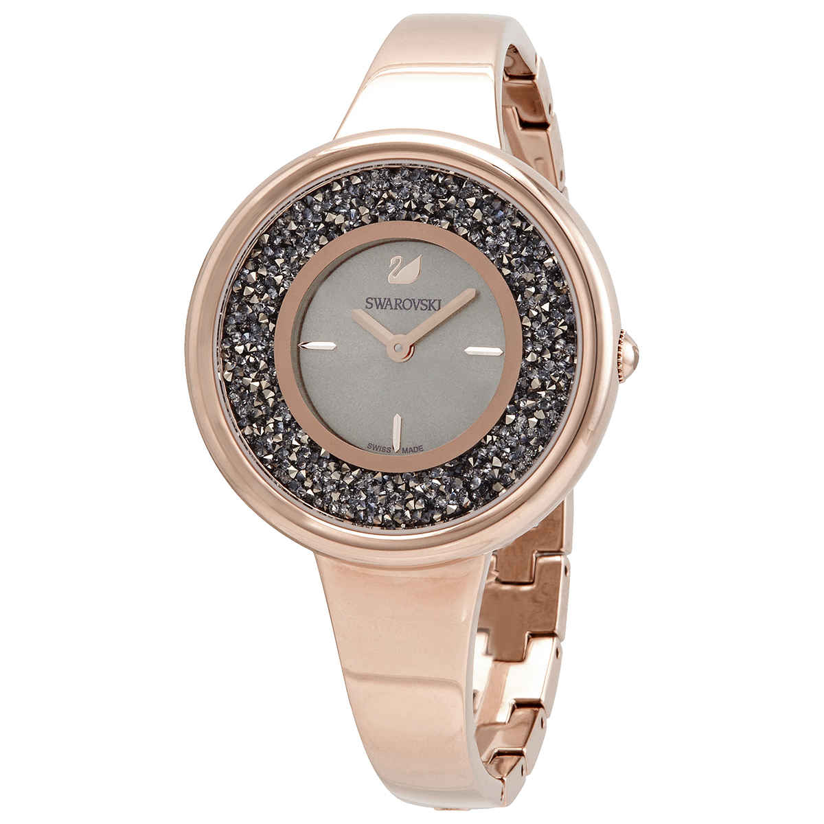 Swarovski Crystalline Quartz Grey Dial Ladies Watch 5376077 In Beige,gold Tone,grey,pink,rose Gold Tone