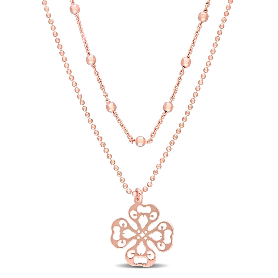 Amour 2-strand Ball Bead Chain Necklace In 18k Rose Gold Plated Sterling Silver In Rose Gold-tone