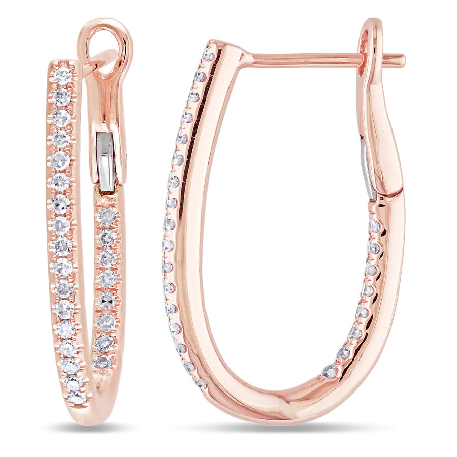 Amour 1/4 Ct Tw Diamond Hoop Earrings In 14k Rose Gold In Pink