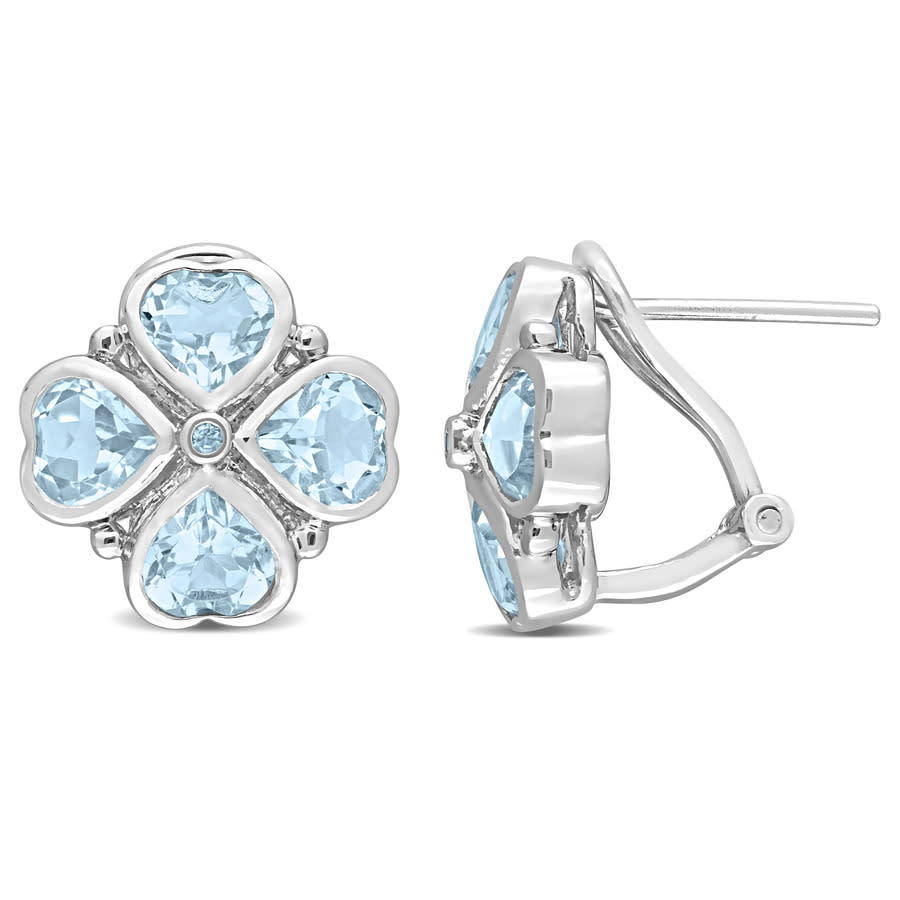 Amour 4 2/5 Ct Tgw Sky Blue Topaz Floral Clipback Earrings In Sterling Silver In White