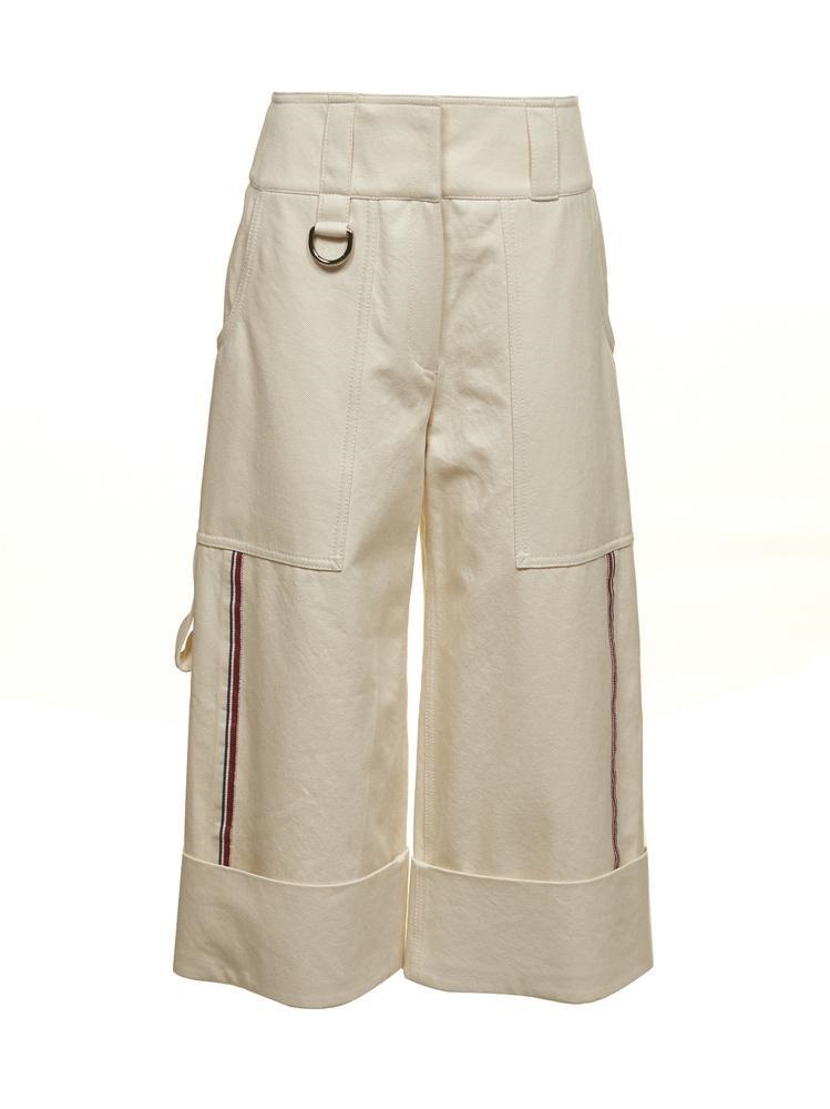 BURBERRY TURNED UP HEM WIDE LEG TROUSERS IN BEIGE