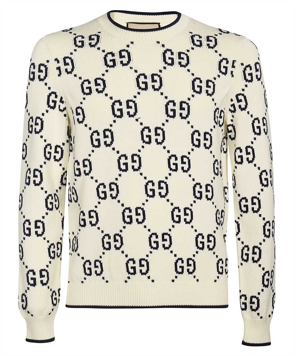 Gucci White Gg Intarsia Cotton Sweater In White