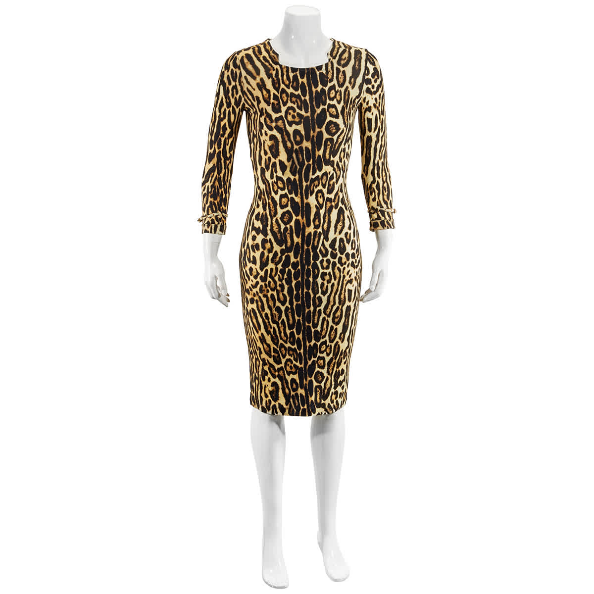 Burberry Stretch Jersey Leopard Print Dress In Camel