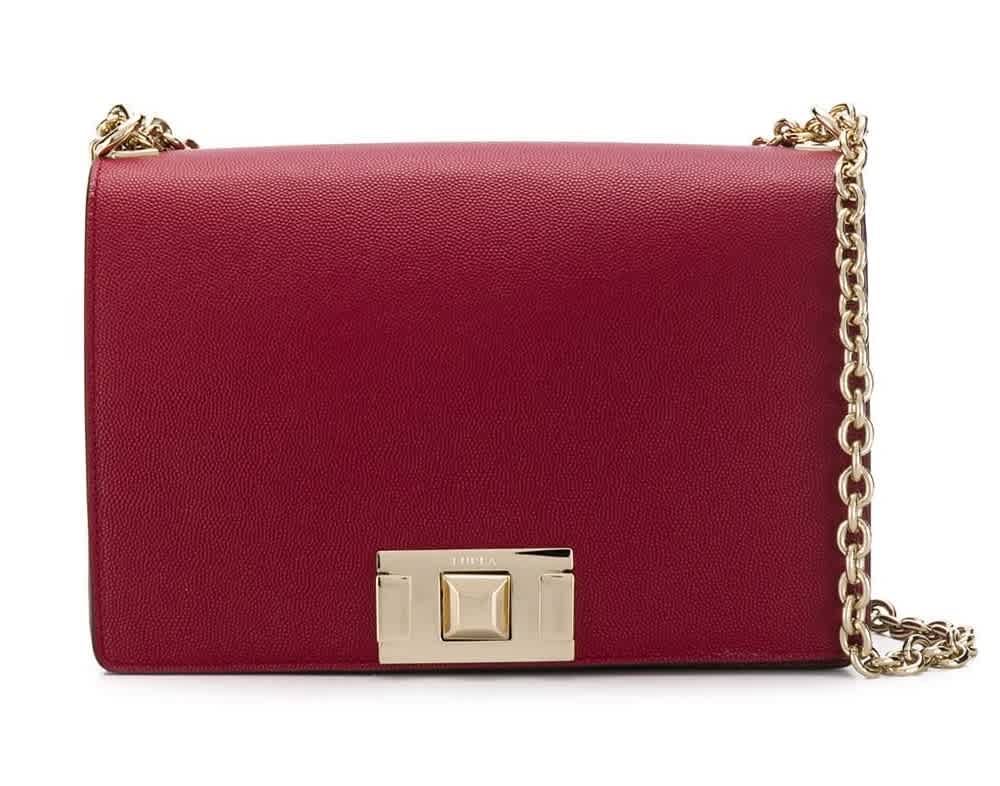 Furla Embossed-logo Leather Crossbody Bag In Gold Tone