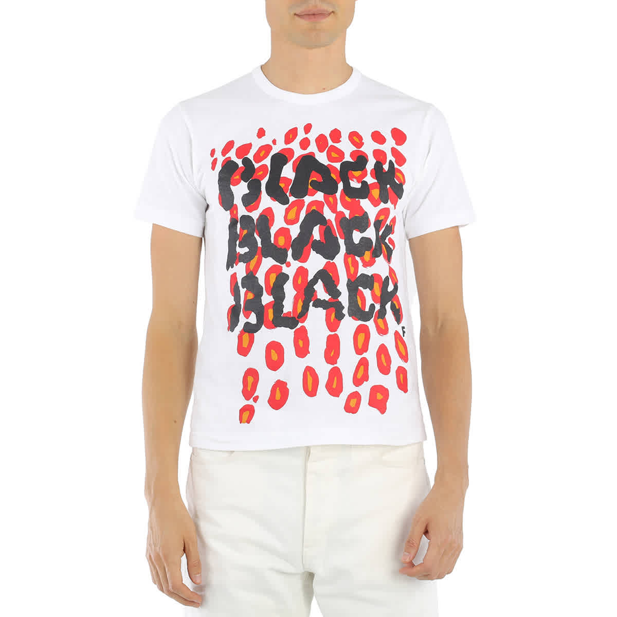 Comme Des Garçons White Leopard Logo Print Cotton T-shirt, Size X-small
