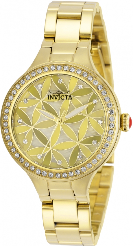 Click to view more detailed imagery on our partner's website Invicta Wildflower Quartz Crystal Gold Dial Ladies Watch 30970 In Gold Tone,yellow