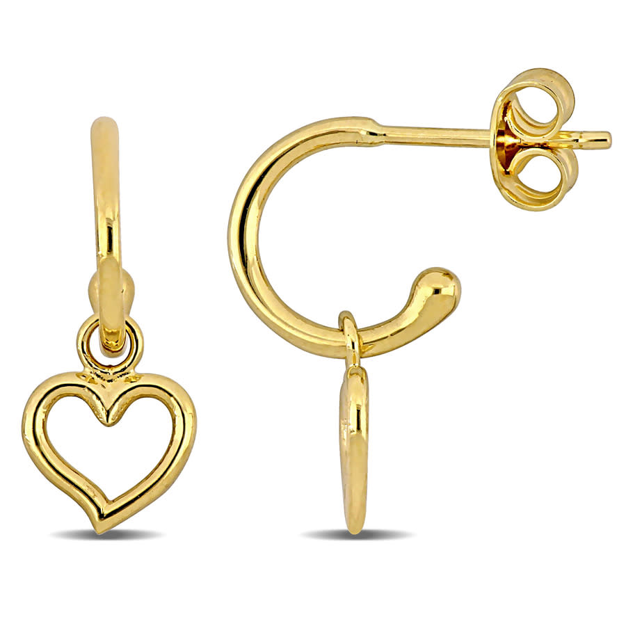Amour Heart Charm Hoop Earrings In 14k Yellow Gold