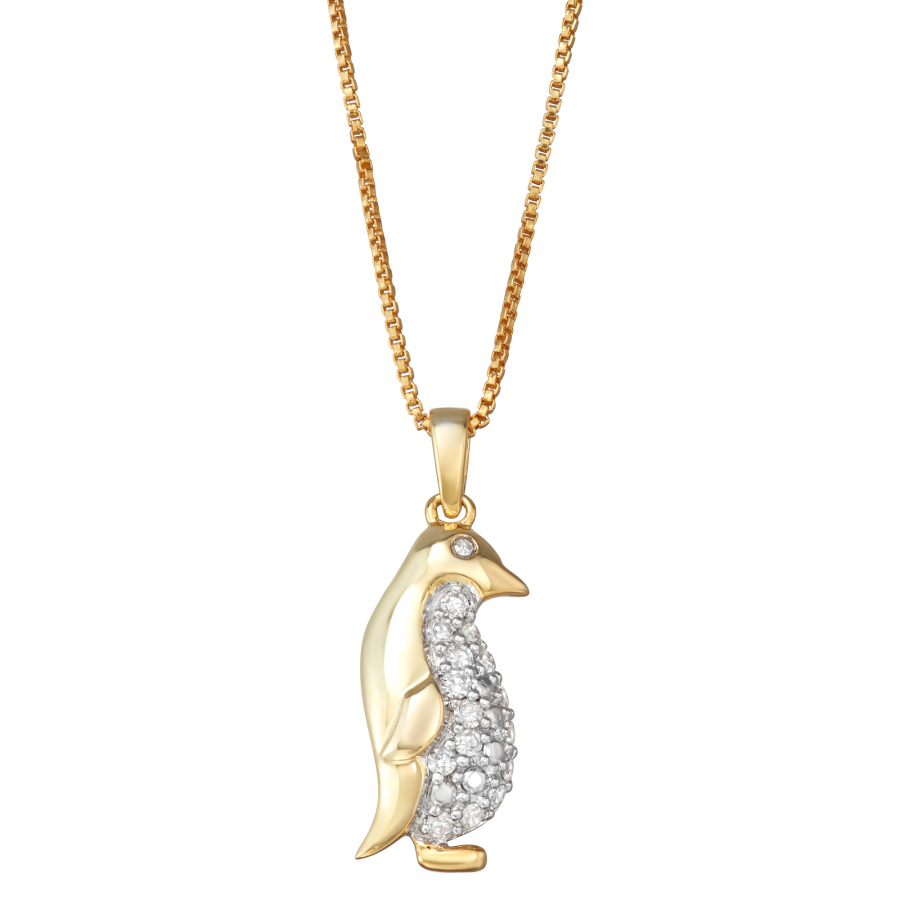 Hetal Diamonds Ss Diamond Penguin Pendant(0.24cttw) In Yellow