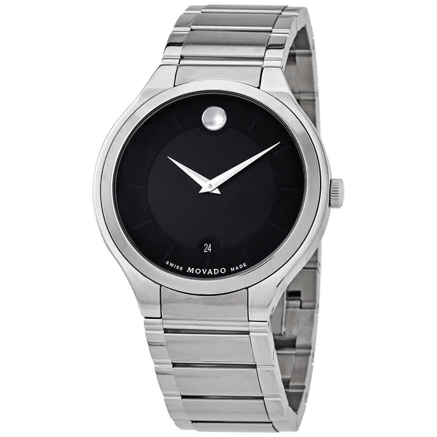 Movado Quadro Black Dial Mens Watch 0607393 In Black,silver Tone