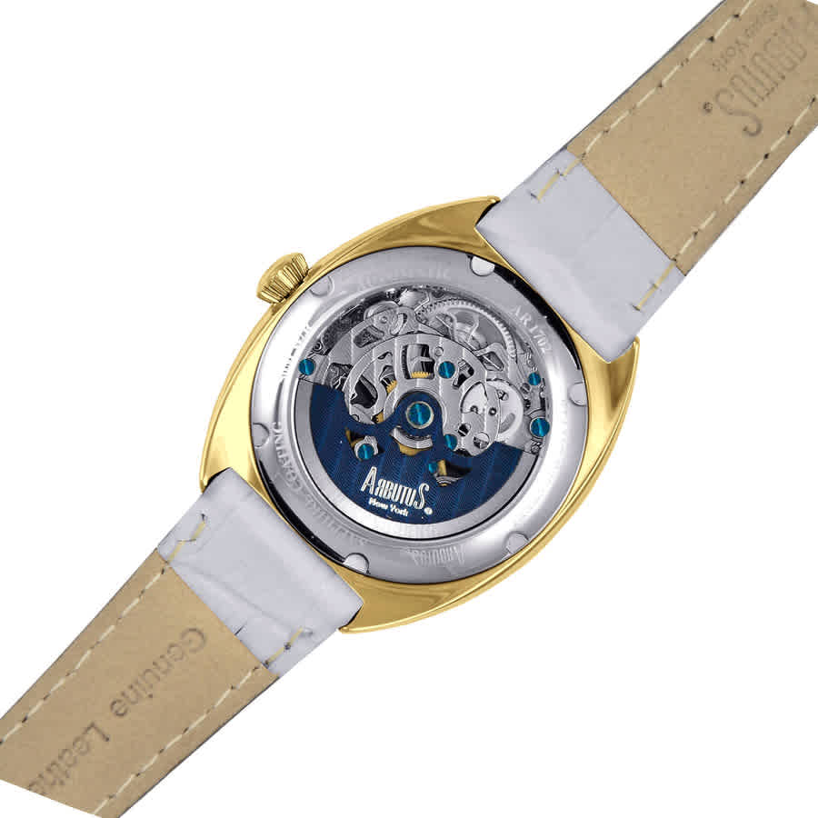 Shop Arbutus 5th Ave Automatic White Dial Ladies Watch Ar1702gww In Blue / Gold Tone / White / Yellow