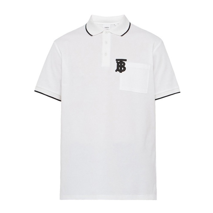 Burberry Men's Monogram Motif White Cotton Pique Polo Shirt