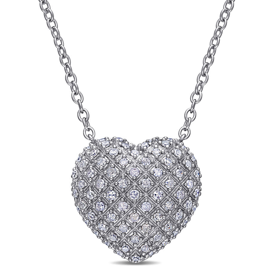 Amour Sterling Silver 1 Ct Tdw Diamond Pendant With Chain In White