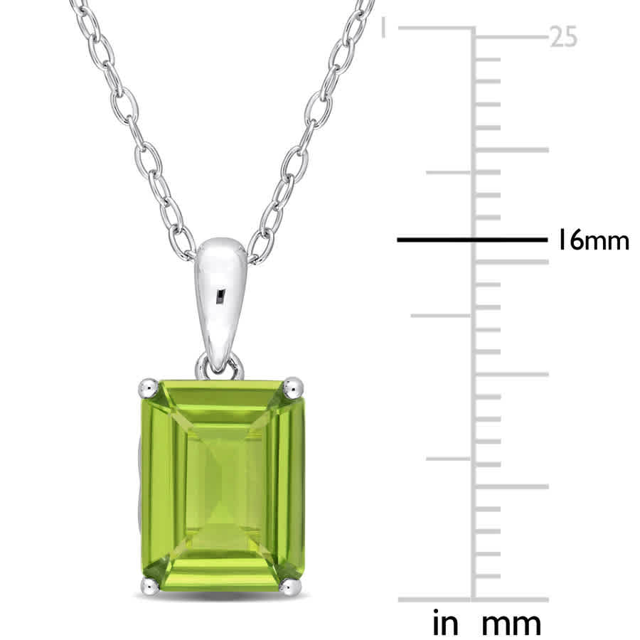 Shop Amour 2 3/8 Ct Tgw Emerald Cut Peridot Solitaire Heart Design Pendant With Chain In Sterling Silver In White