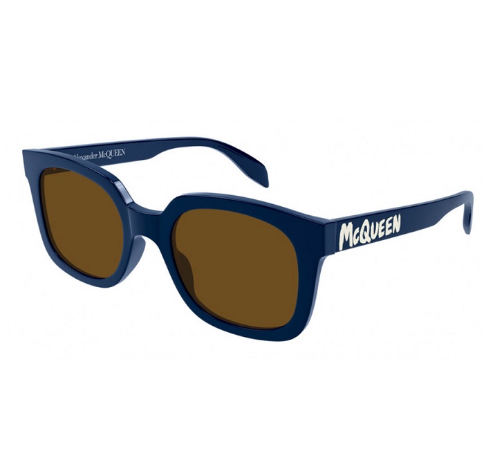 Alexander Mcqueen Brown Rectangular Mens Sunglasses Am0348s 004 53 In Blue / Brown