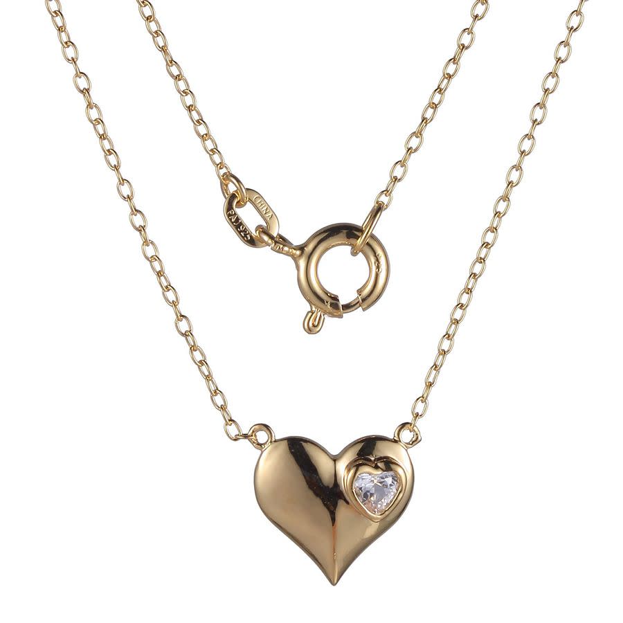 Ellie Byrd 18k Gold Plated Sterling Silver Created White Sapphire Heart Necklace In Gold Tone,silver Tone,white,yellow