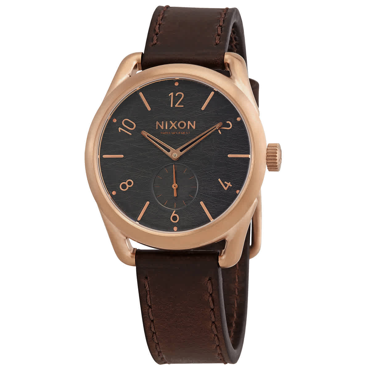 Nixon C39 Black Dial Brown Leather Mens Watch A4591890 In Black,brown,gold Tone,pink,rose Gold Tone