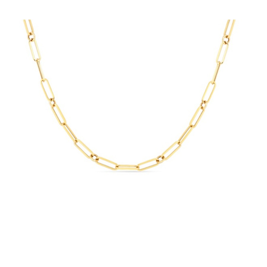 Shop Roberto Coin Thin Paper Clip Link Necklace 17" In 18kt Yellow Gold