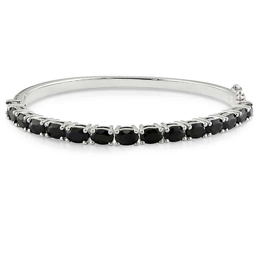 Amour 9-1/3 Ct Tgw Oval-cut Black Sapphire Bangle In Sterling Silver