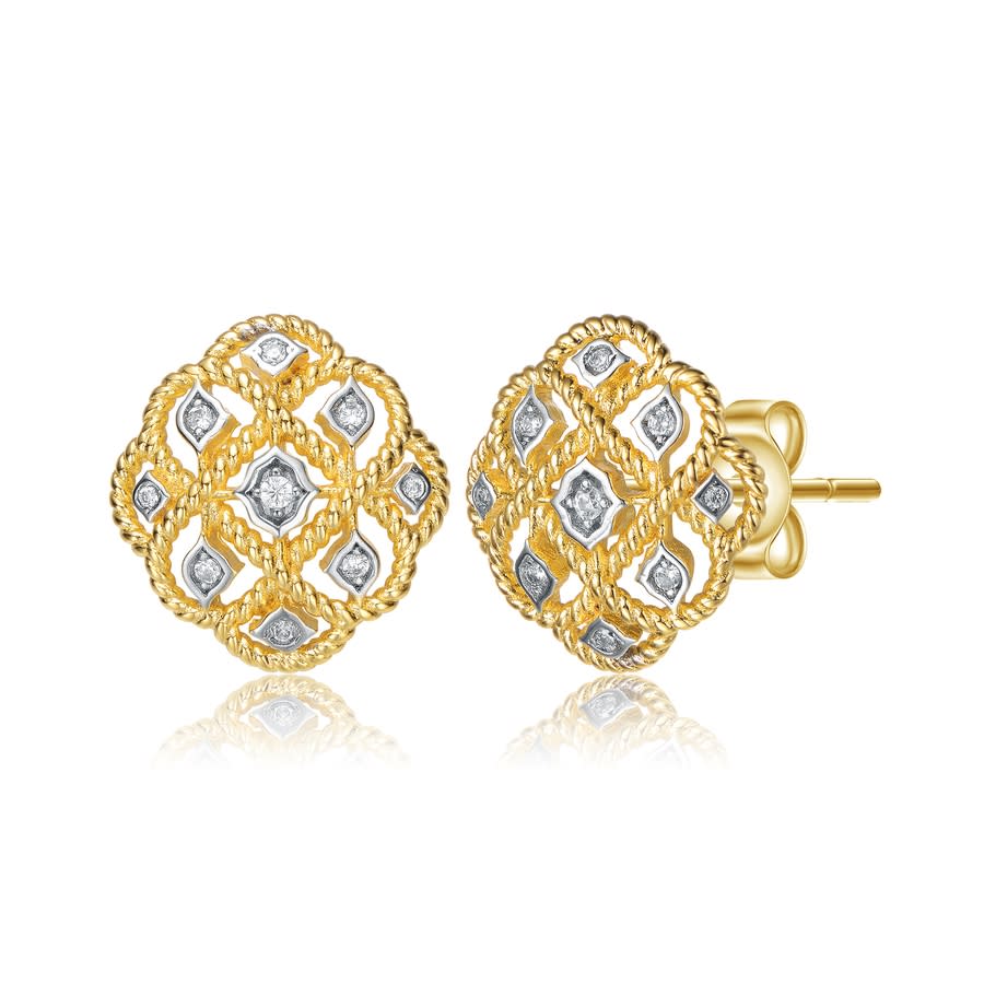 Rachel Glauber 14k Gold Plated And Cubic Zirconia Stud Earrings In Two-tone