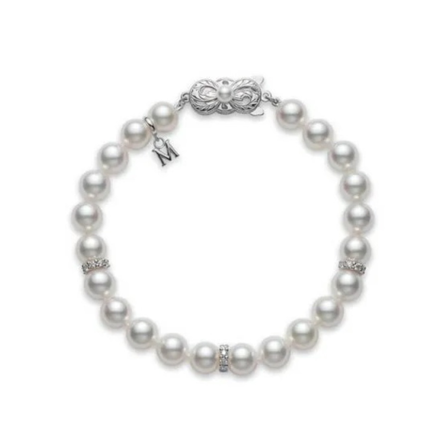 Mikimoto Akoya Cultured Pearl Bracelet 7.5mm X 7mm A1 And Diamond Bracelet  18k White Gold Clasp