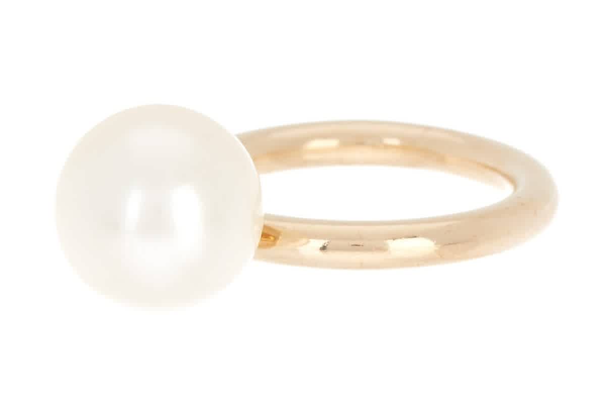 Burberry Faux Pearl Charm Ring In White