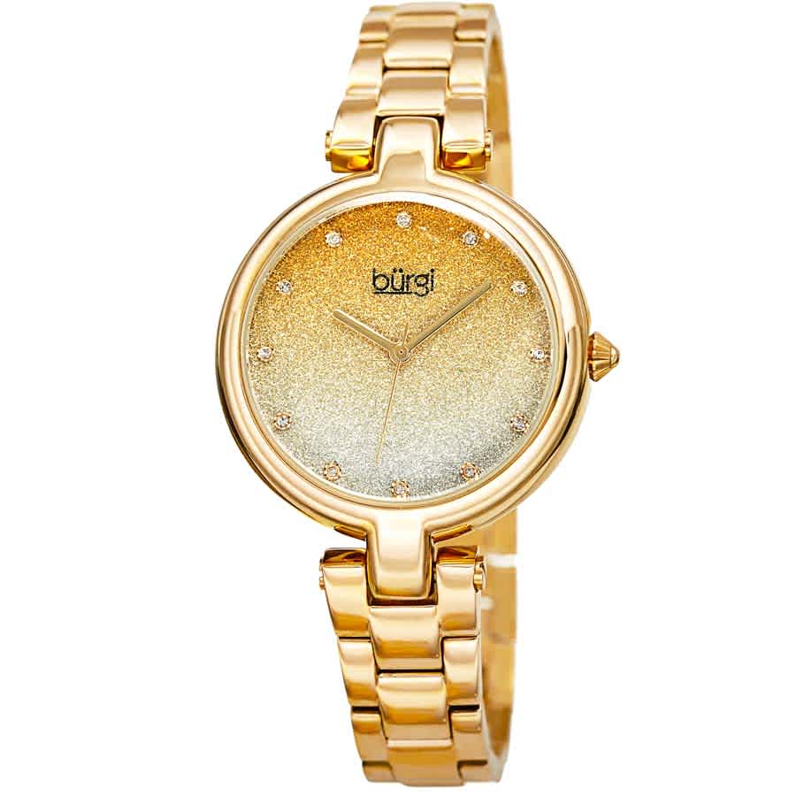 Burgi Ladies Glitter Ombre Swarovski Crystal Dial Bracelet Watch In Gold / Gold Tone