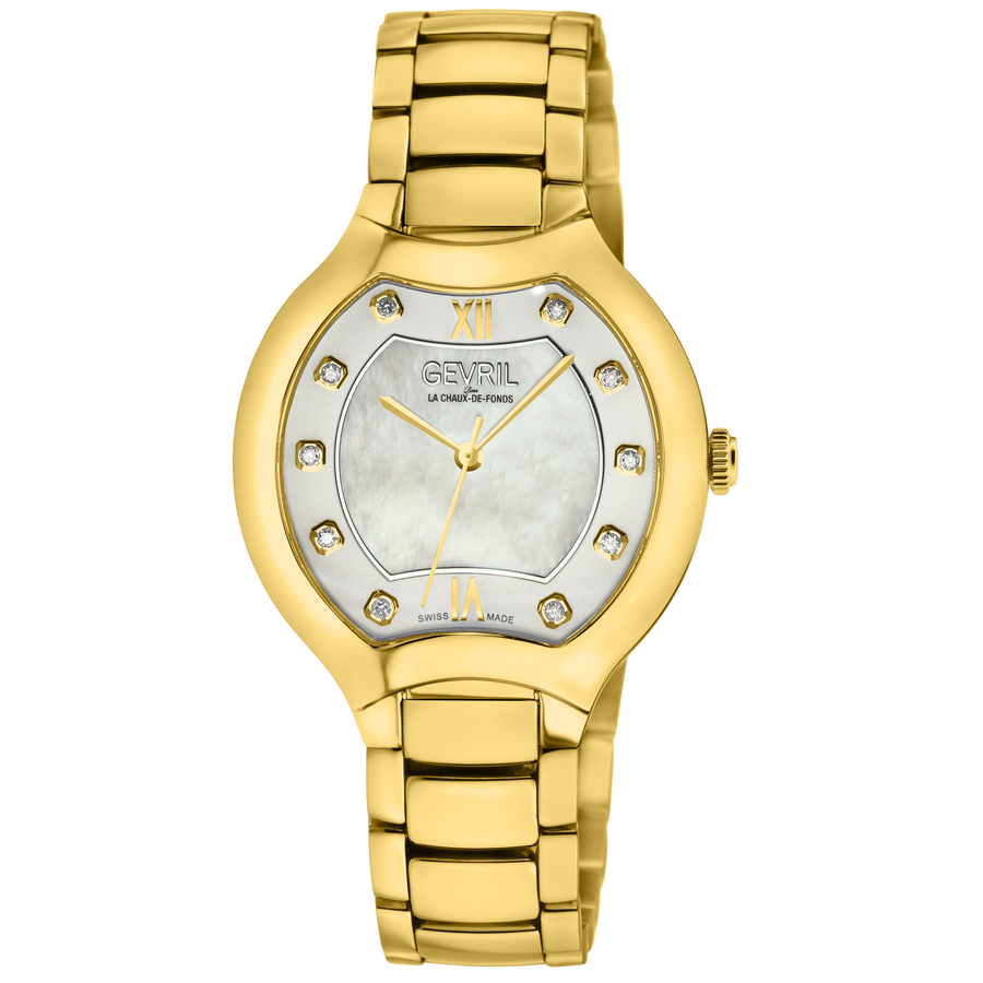 Shop Gevril Lugano Mother Of Pearl Dial Ladies Watch 11021b In Gold Tone / Mop / Mother Of Pearl / Yellow