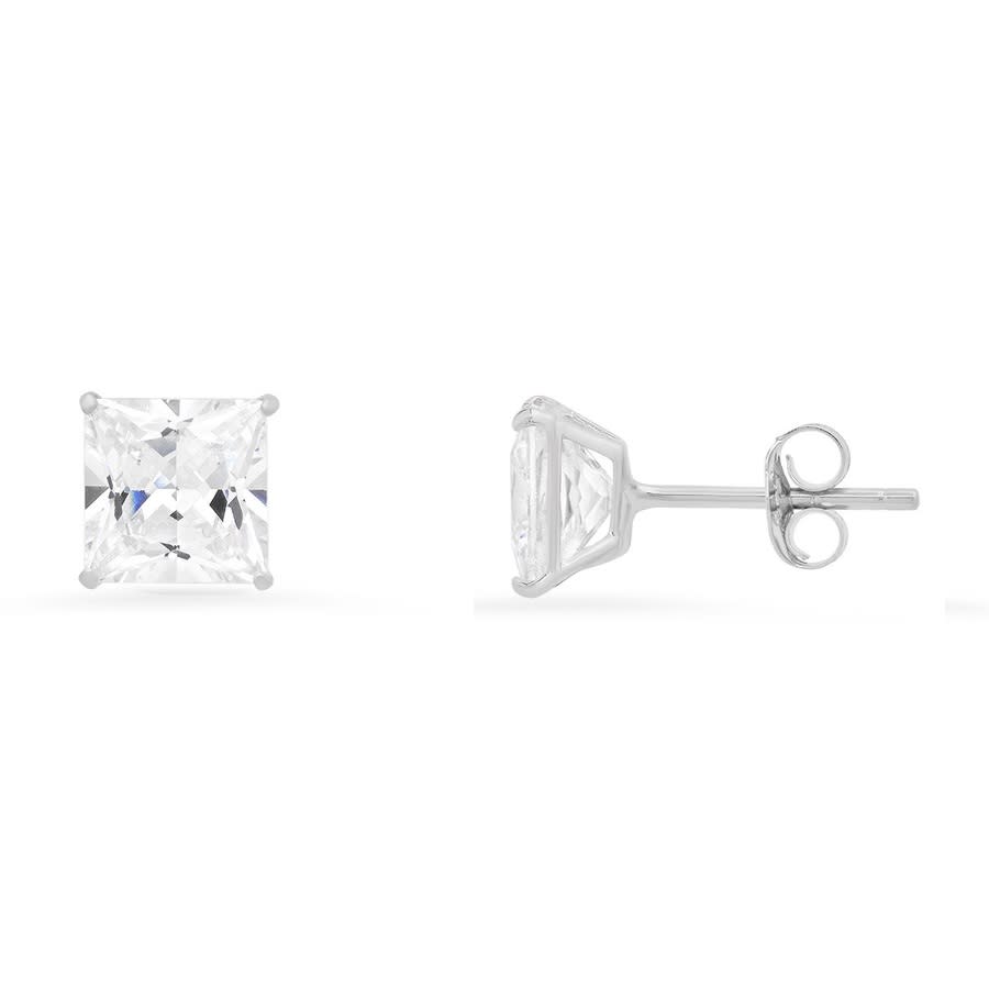 Kylie Harper 10k White Gold 6mm Princess-cut Cubic Zirconia Cz Stud Earrings In White