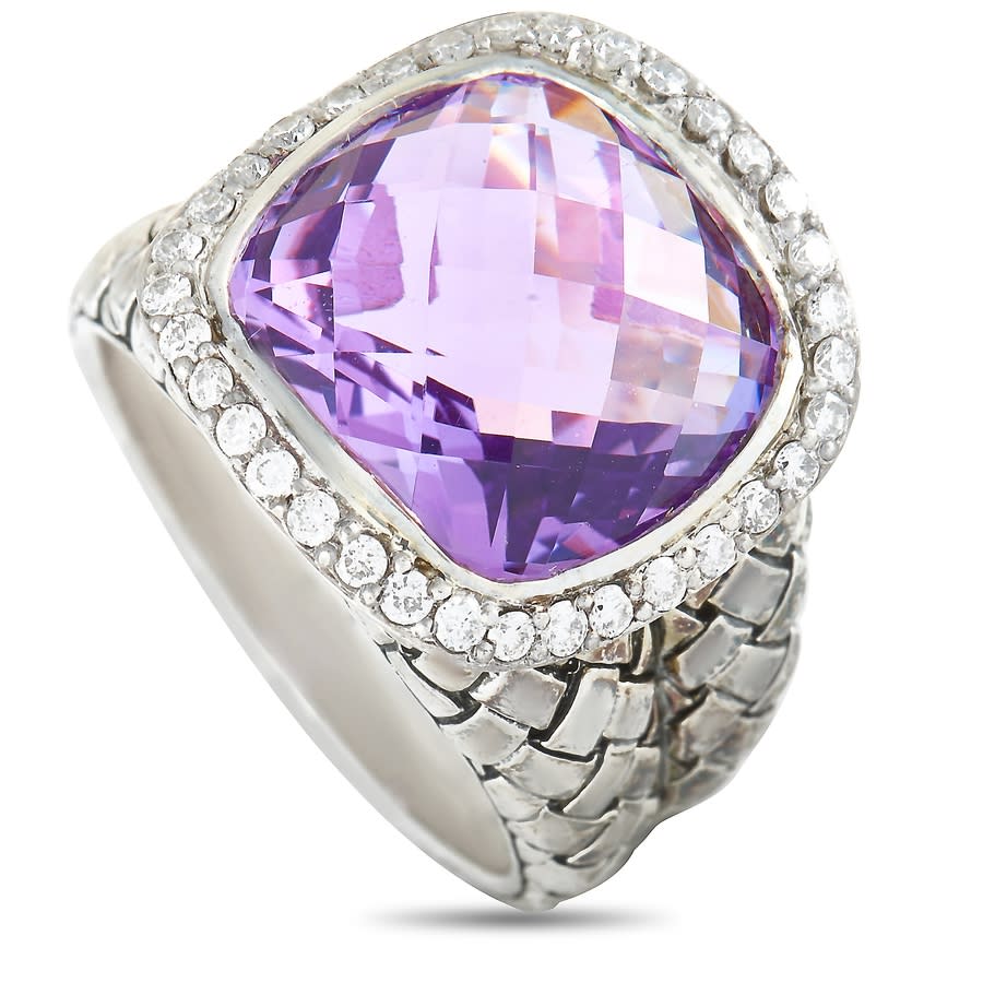 SCOTT KAY SCOTT KAY STERLING SILVER DIAMOND AND AMETHYST DOME RING