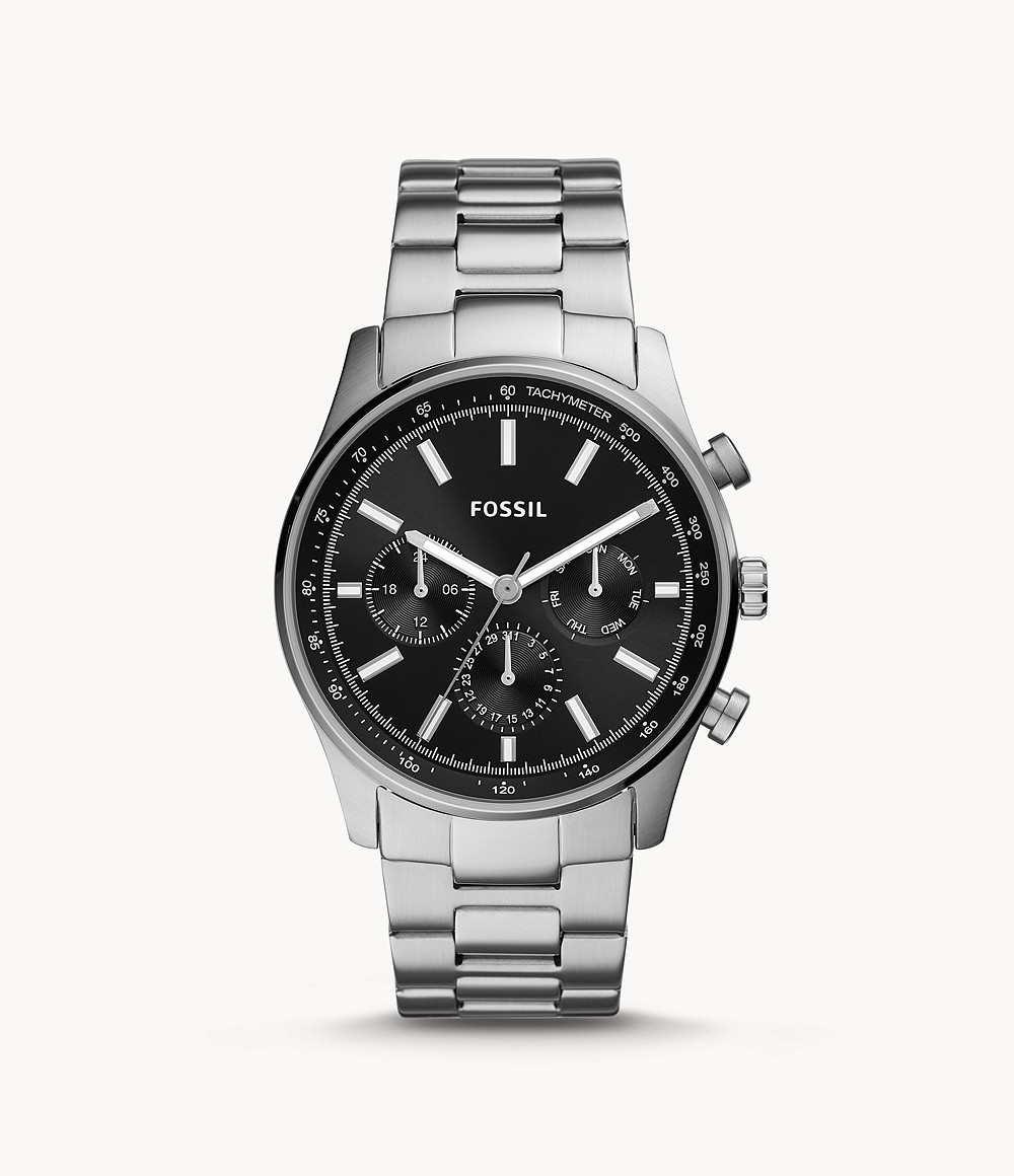 Fossil Sullivan Chronograph Quartz Black Dial Mens Watch Bq2447 In Black,silver Tone