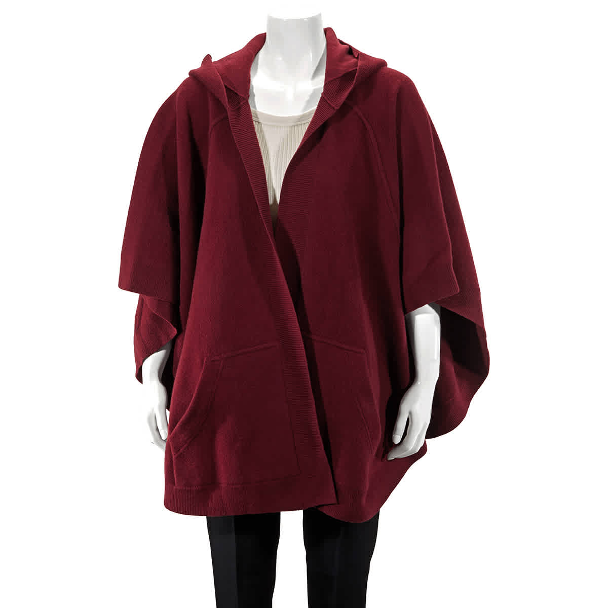 Burberry Wool Cashmere Blend Hooded Poncho In Deep Red