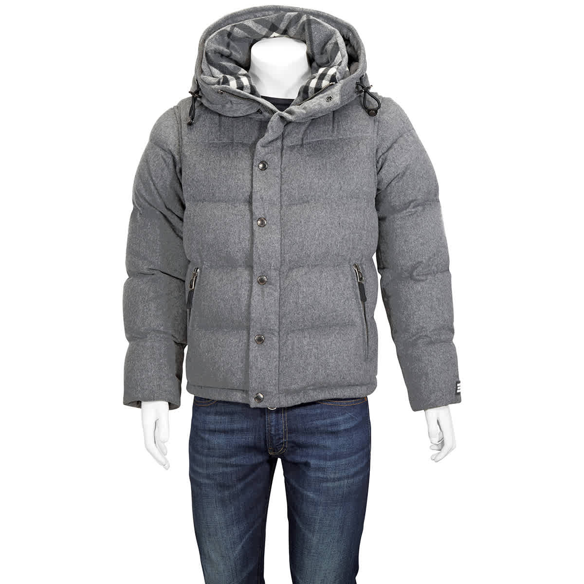 Burberry Mens Grey Detachable Sleeve Puffer Jacket
