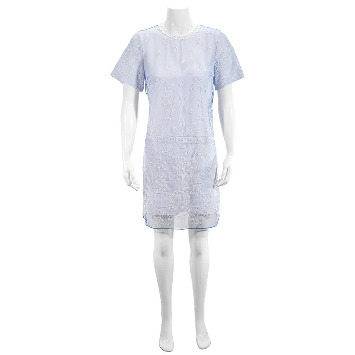 Burberry Ladies Lace Overlay T-shirt Dress In Hydrangea Blue_white
