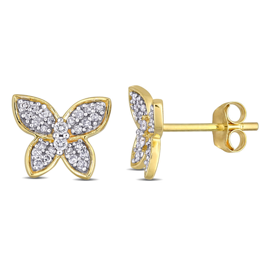 Amour 1/5 Ct Tw Diamond Butterfly Stud Earrings In 10k Yellow Gold