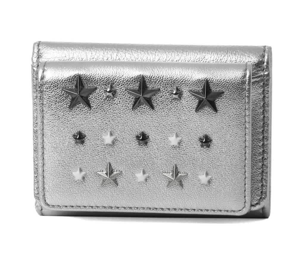 Jimmy Choo Ladies Nemo Silver Leather Wallet With Crystal Stars In Silver Tone