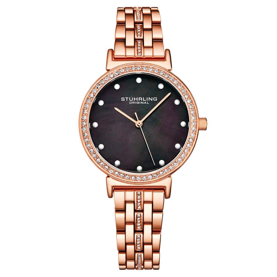 Stuhrling Original Symphony Quartz Black Dial Ladies Watch M16856 In Black / Gold Tone / Rose / Rose Gold Tone