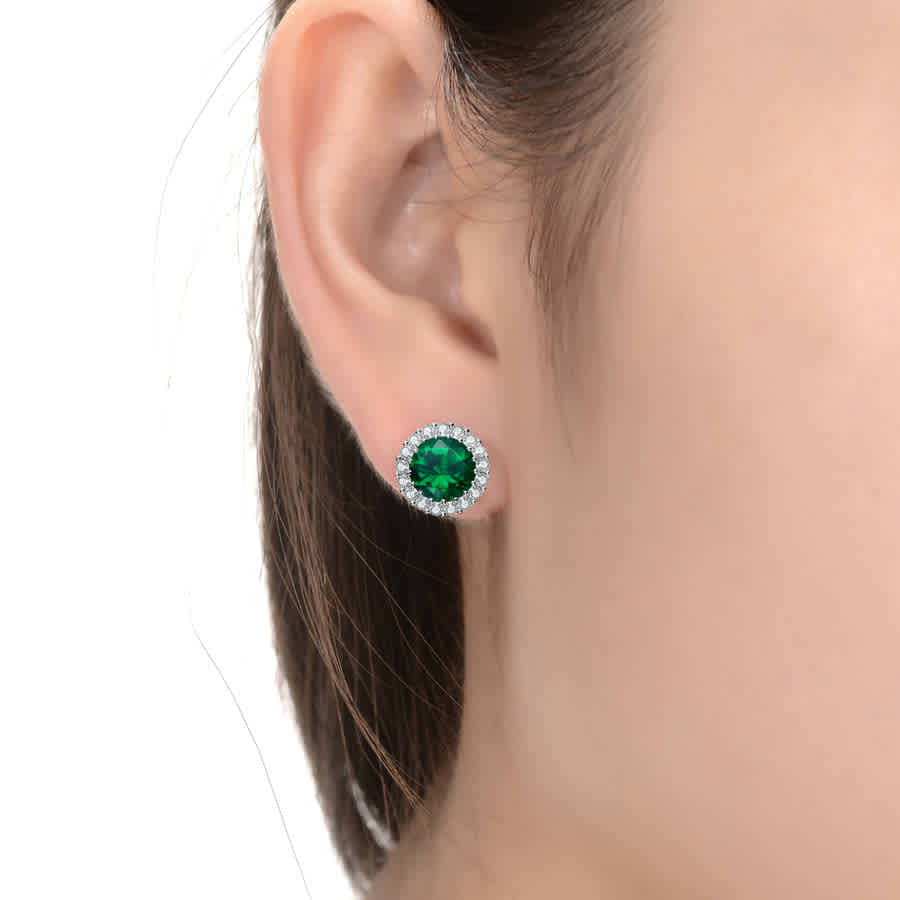 Shop Megan Walford Cubic Zirconia Sterling Silver Round Stud Earrings In Green