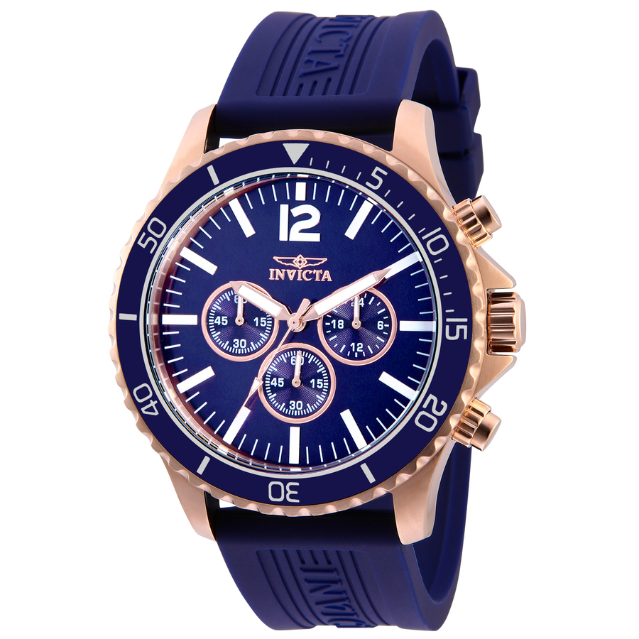 Invicta Pro Diver Blue Dial Blue Polyurethane Mens Watch 32509 In Blue,gold Tone,pink,rose Gold Tone