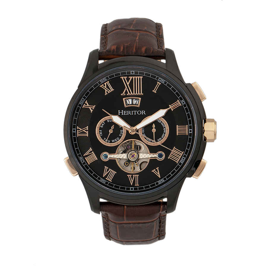 Heritor Hudson Automatic Black Dial Mens Watch Hr7506 In Black,brown,gold Tone