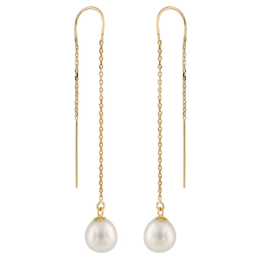 Bella Pearl Chain Drop Pearl Earrings Hof-59 In N,a