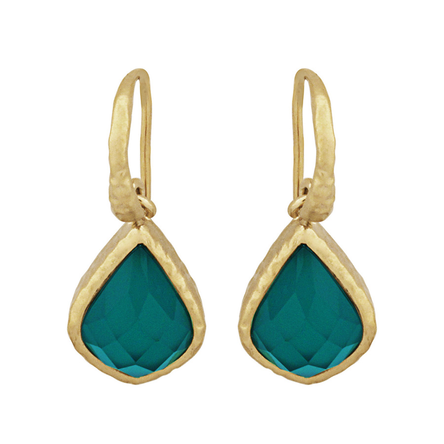 Envie 18k Yellow Gold Over Bronze Pear Cut Green Agate Doublet Dangle Earrings In Brown,gold Tone,green,white,yellow