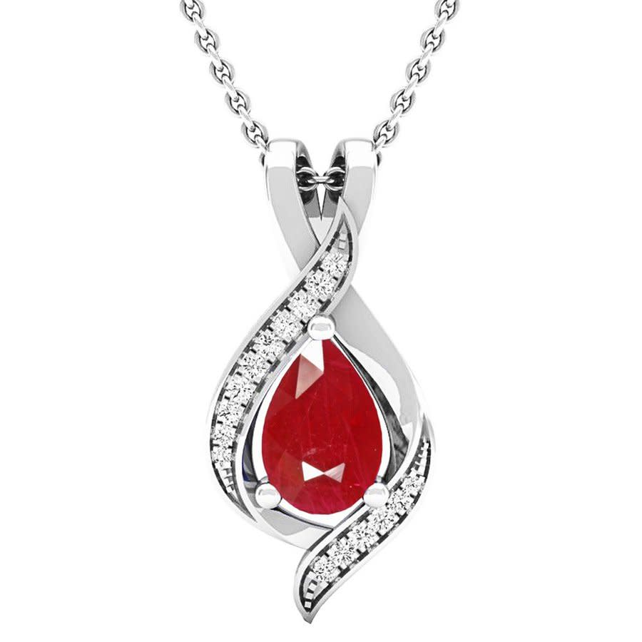 Dazzling Rock Dazzlingrock Collection 10k Pear 9x6 Mm Lab Created Ruby & Round Diamond Ladies Pendant In Gold Tone,red,silver Tone,white