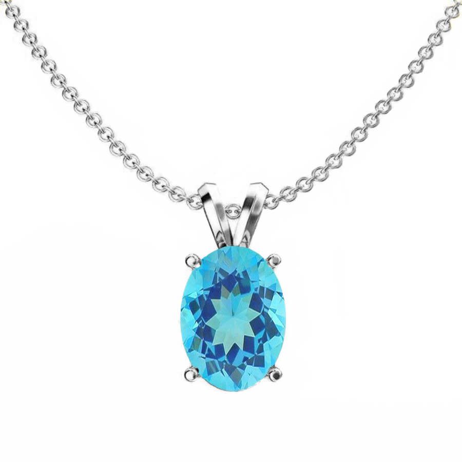 Dazzling Rock Dazzlingrock Collection 10k 8x6 Mm Oval Cut Blue Topaz Ladies Solitaire Pendant (silver Chain Includ In Blue,gold Tone,white