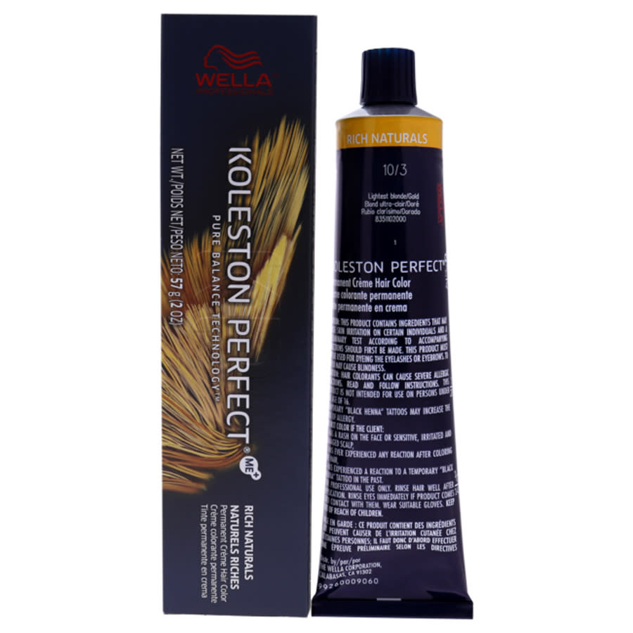 Wella Koleston Perfect Permanent Creme Hair Color - 10 3 Lightest Blonde Gold By  For Unisex - 2 oz H In Beige,gold Tone