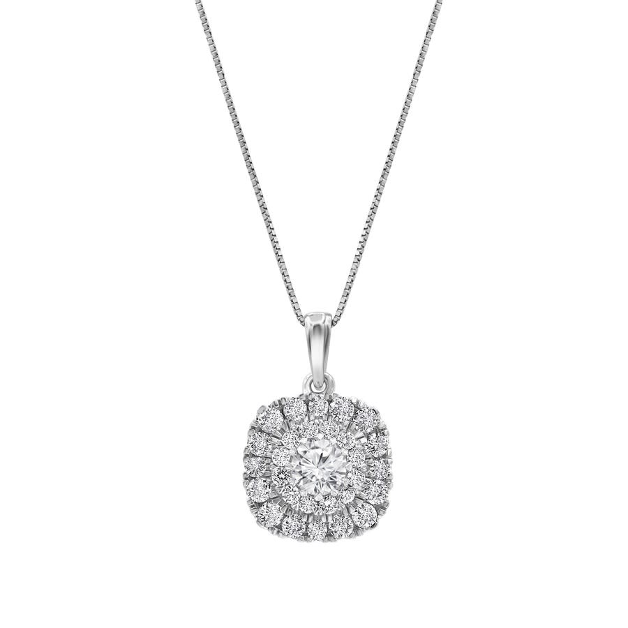 Brilliant Diamond 14k White Gold 1 Cttw Lab Grown Diamond Cushion Halo Pendant Necklace (g-h