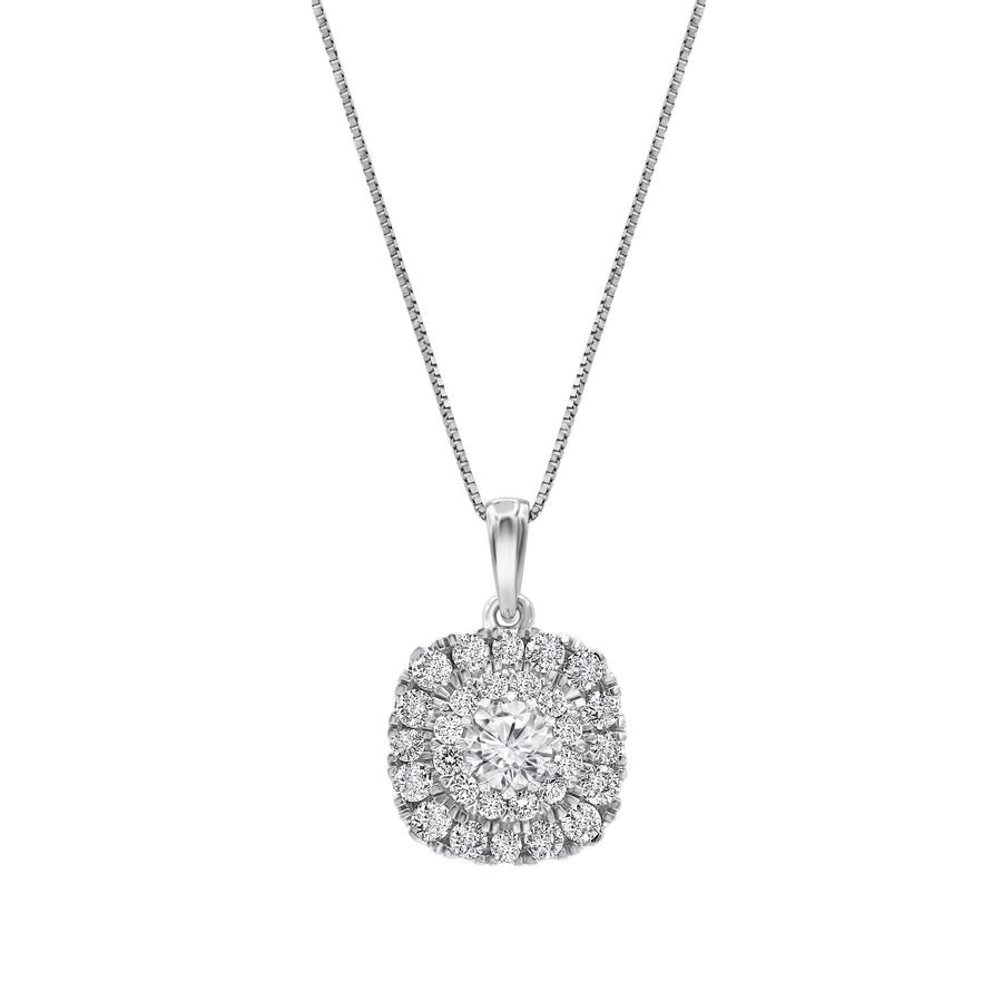 Brilliant Diamond 14k White Gold 1 Cttw Lab Grown Diamond Cushion Halo Pendant Necklace (g-h In White